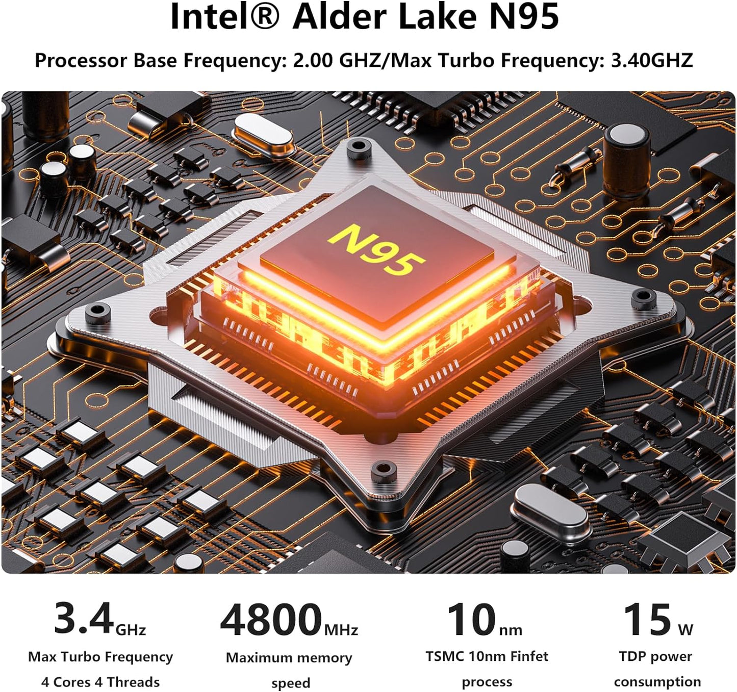 FUNYET Mini PC Gaming PC, Desktop Computer with Intel 12th Gen Alder Lake N95(up to 3.4GHz), 16GB DDR4 RAM 512GB SSD, Supports 4K Displays, Windows 11 Pro