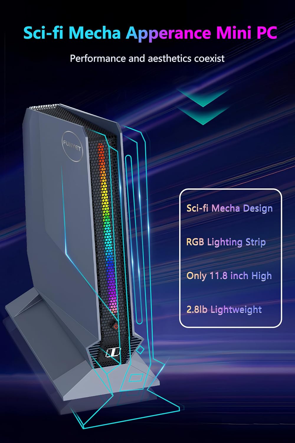 FUNYET Mini Gaming PC, Intel I9-12900H 14 Cores 20 Threads Processors, Nvidia RTX 3050 8G Mini PC, 32GB RAM 1TB SSD RGB Light Mini Desktop Computer, Windows 11 Pro Preinstalled